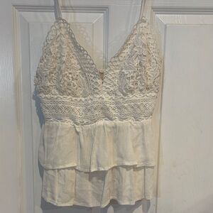 Elegant Lace Trim Cream Top